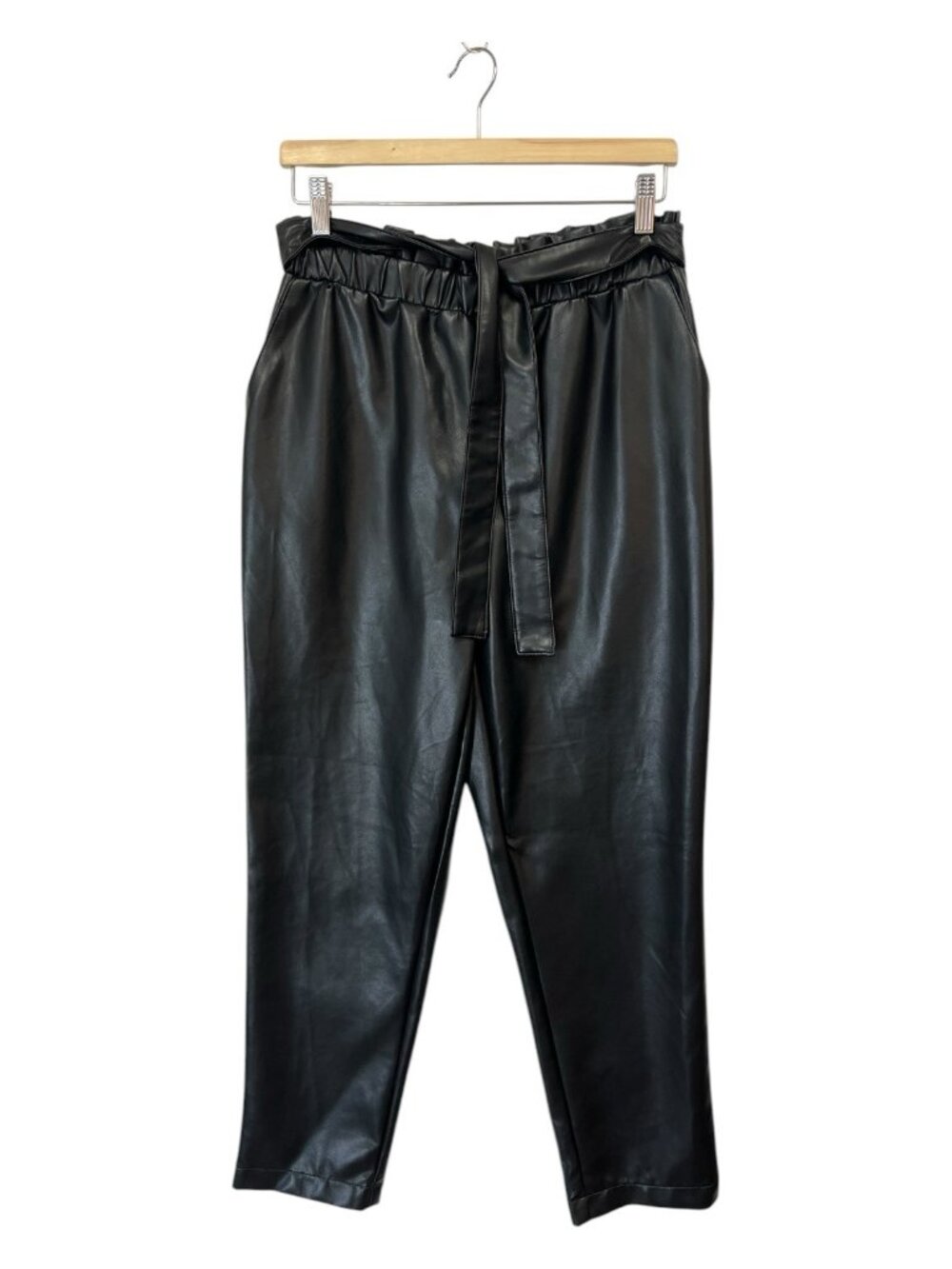 Bagatelle Collection Faux Leather Black Pants Size S Small Tie Waist